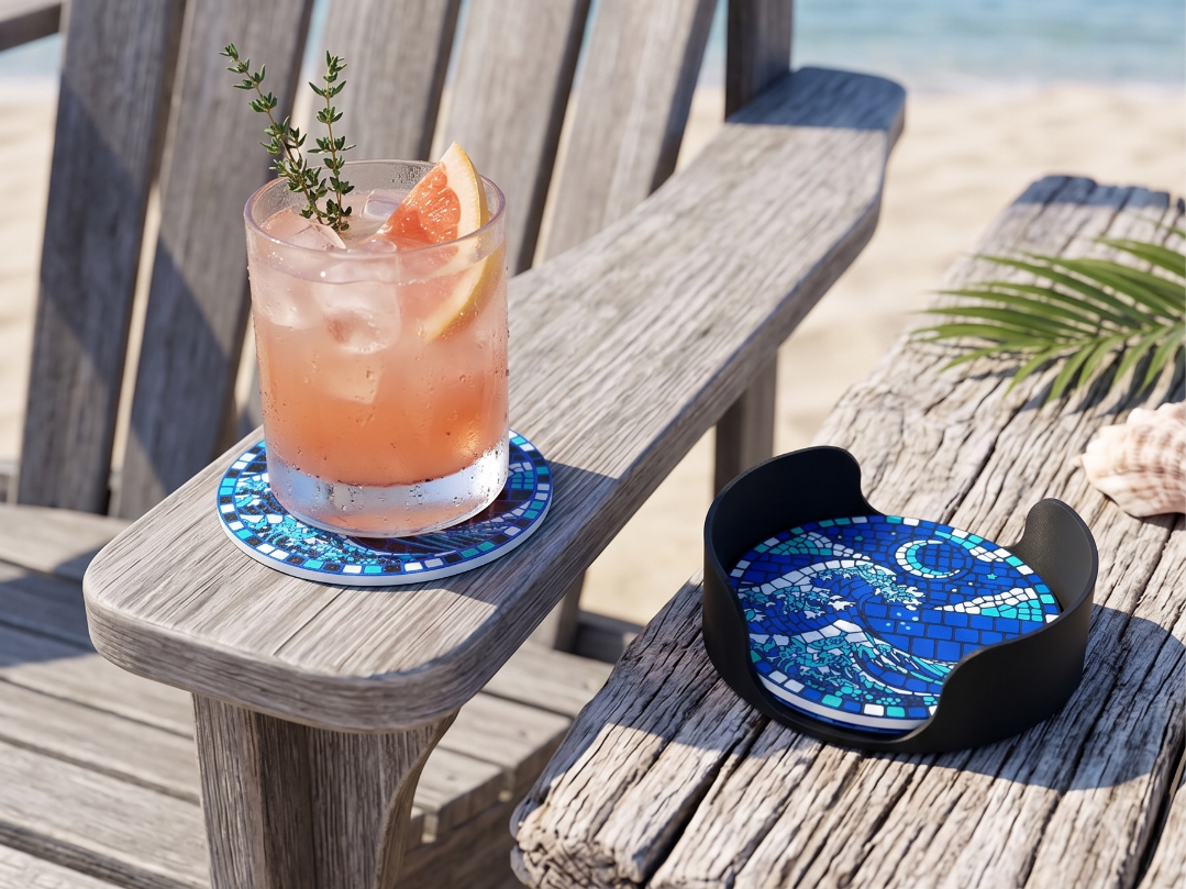 The Great Wave Mosaic Coaster Set