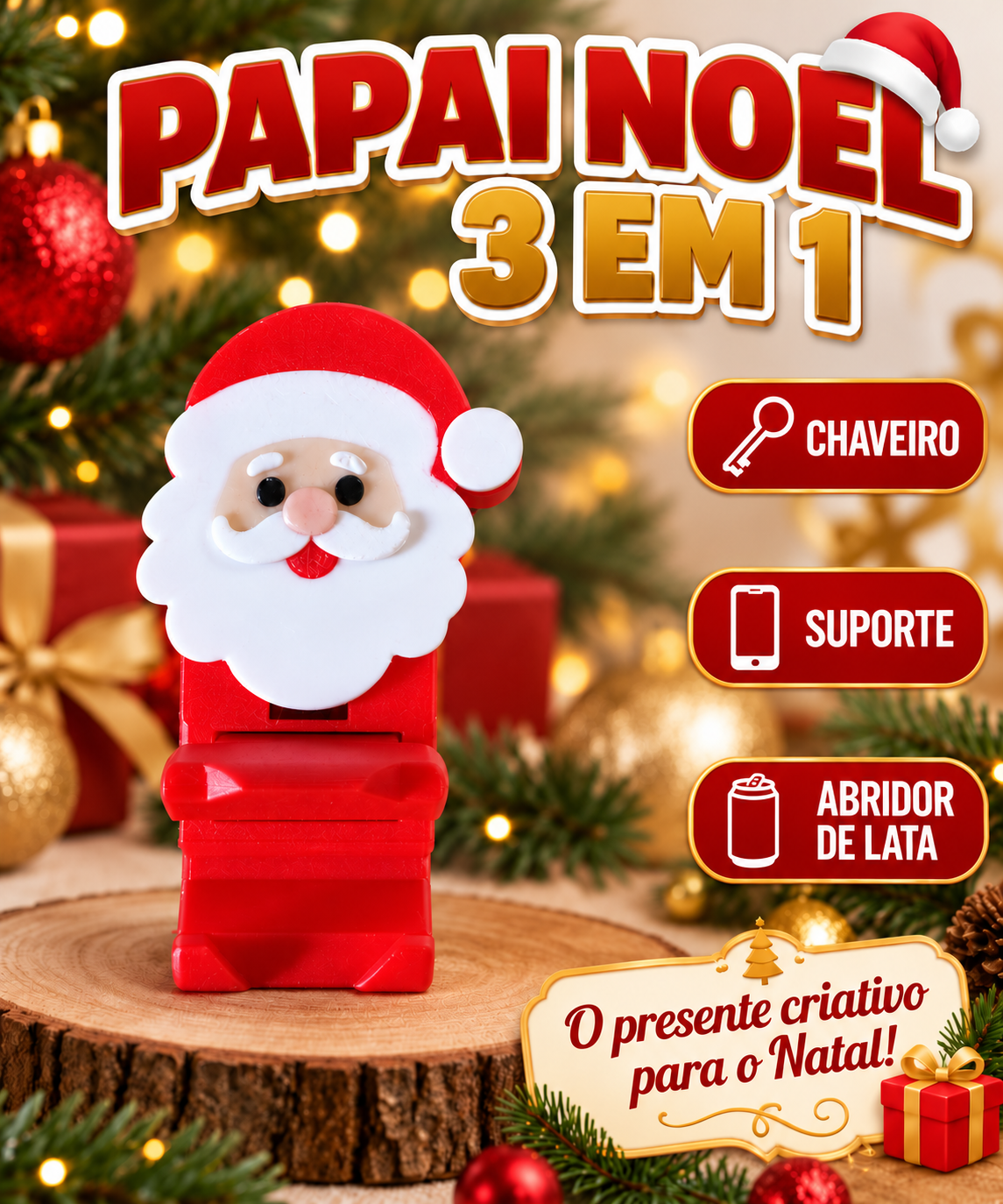 Chaveiro Abridor Suporte de Celular Papai Noel - 1