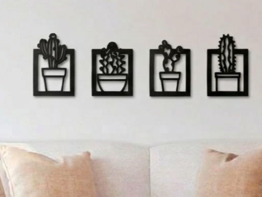 Set de 4 Cactus Geométricos — cuadros decorativos