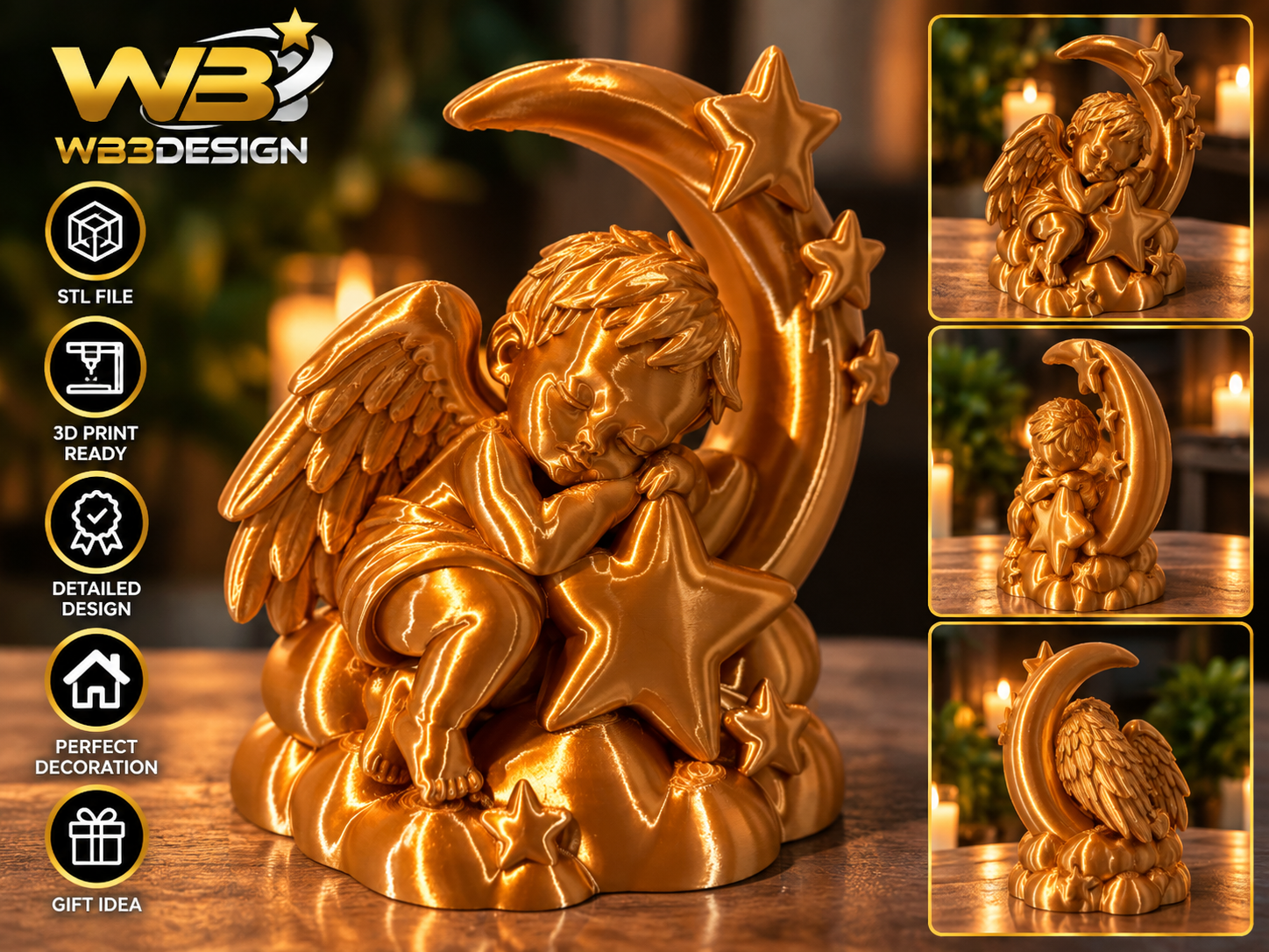 Sleeping Angel on the Crescent Moon 3D model