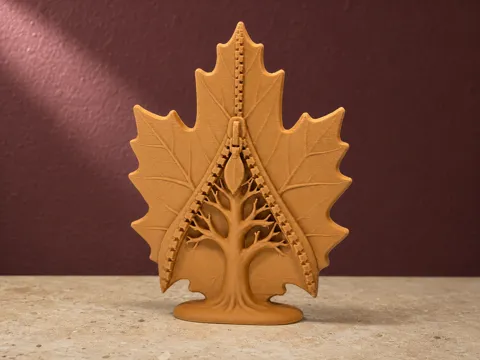 Figura decorativa: Autumn Unzipped – Maple Leaf Zipper Sculpture — referencia de MakerWorld
