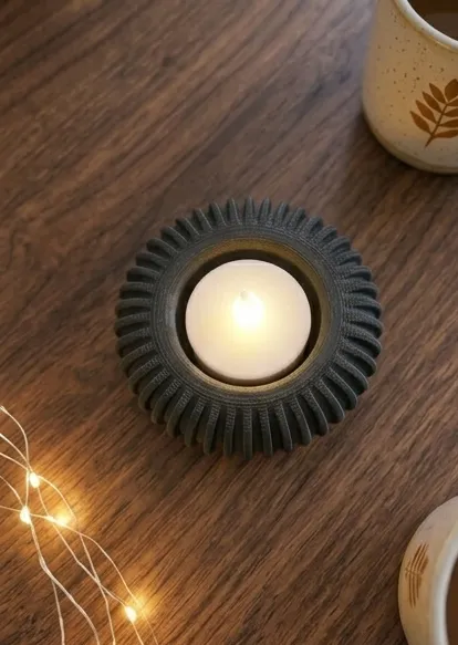 Mini Ribbed Tea Lights Modern Ribbed Tea Light Holder - Cozy Gear Design - Free 3D Print Model ...