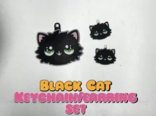 Cat Keychain and Earring Set