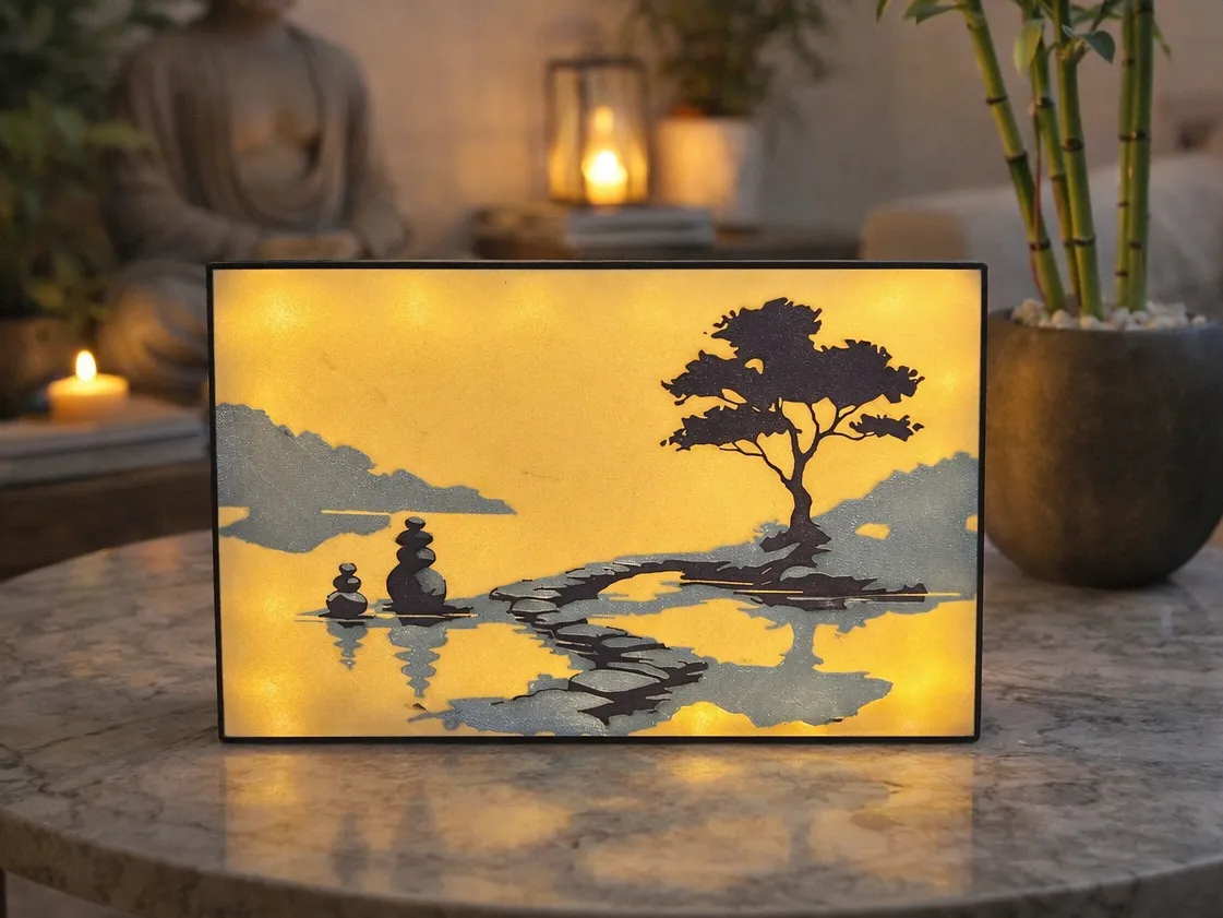 Zen Decorative Lamp – Backlit Landscape - Free 3D Print Model - MakerWorld