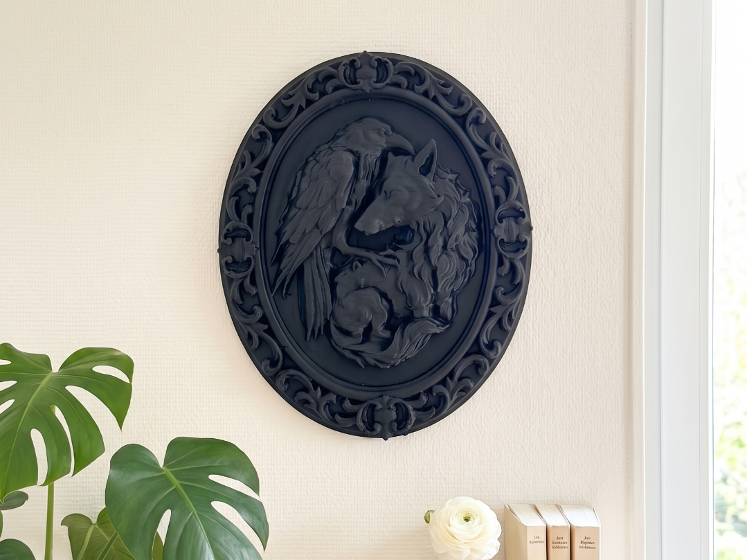 Gothic Baroque Wolf Raven Wall Crest