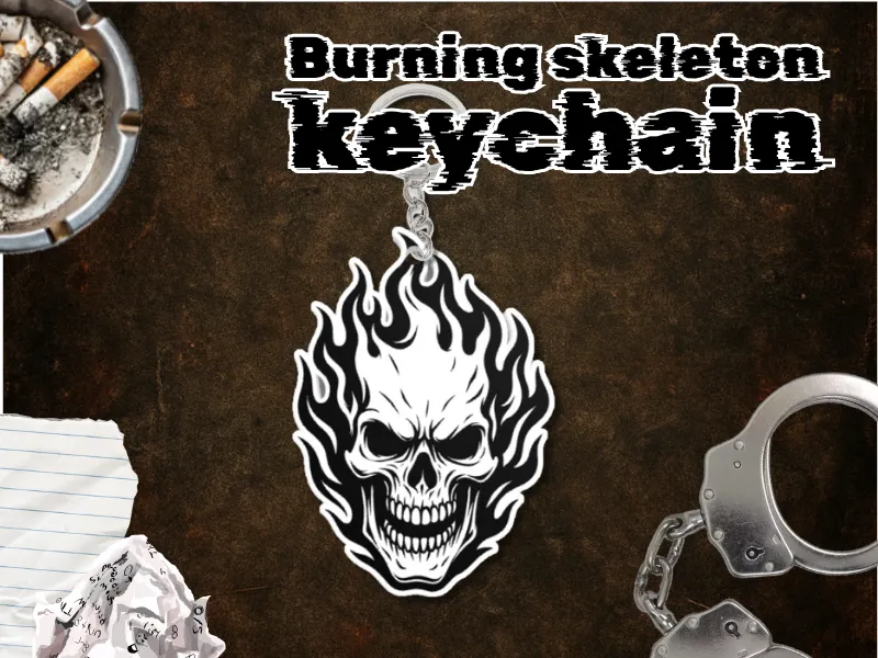 Burning skeleton keychain - double-sided keychain