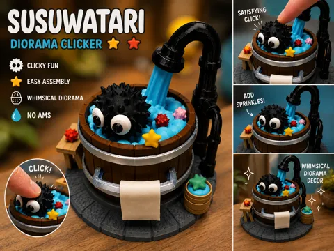 Escenografía en miniatura: Susuwatari Diorama Clicker — referencia de MakerWorld