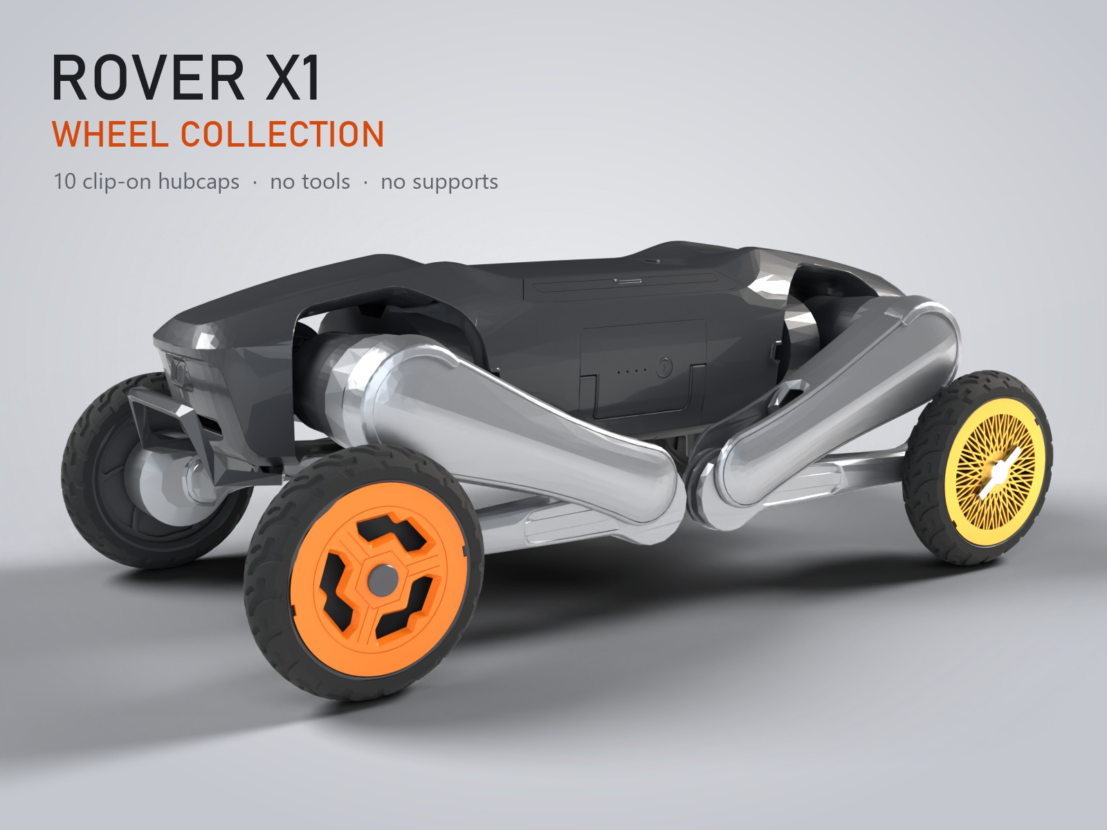 Rover X1 Wheel Collection: 10 Clip-On Hubcaps 3D model