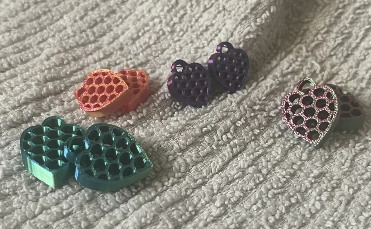 Honeycomb heart earrings view 2