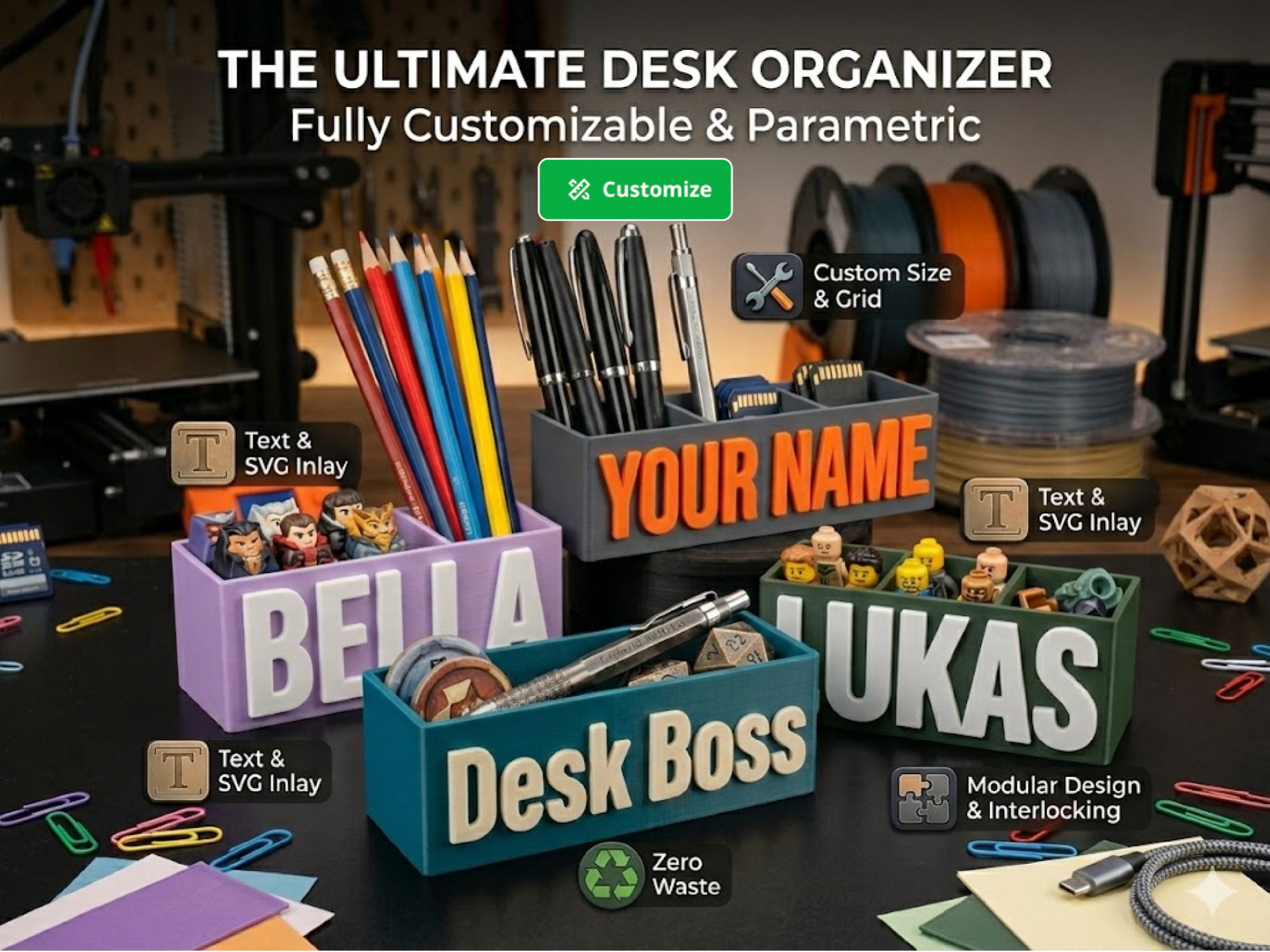 Parametric Pen Holder - Custom Text & SVG Upload