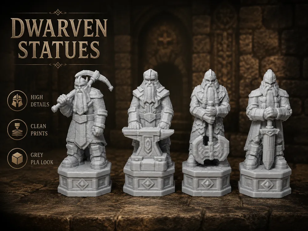 Escenografía en miniatura: Dwarven Attribute Statues - Tabletop Terrain. Referencia del modelo original.