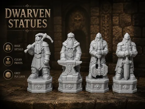 Escenografía en miniatura: Dwarven Attribute Statues - Tabletop Terrain — referencia de MakerWorld