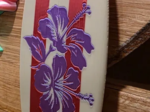 Wall mount surf board with hibiscus design