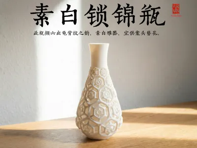 Pristine White Interlocking Brocade Vase — Intricate Layered Craftsmanship, Elegant Ancient Form
