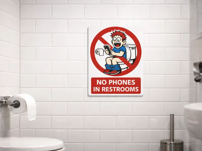 No Phones in Restrooms – Funny Warning Sign