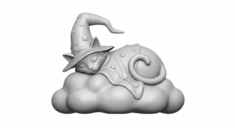 Sleeping Wizard Cat on a Cloud – Cute Figurine