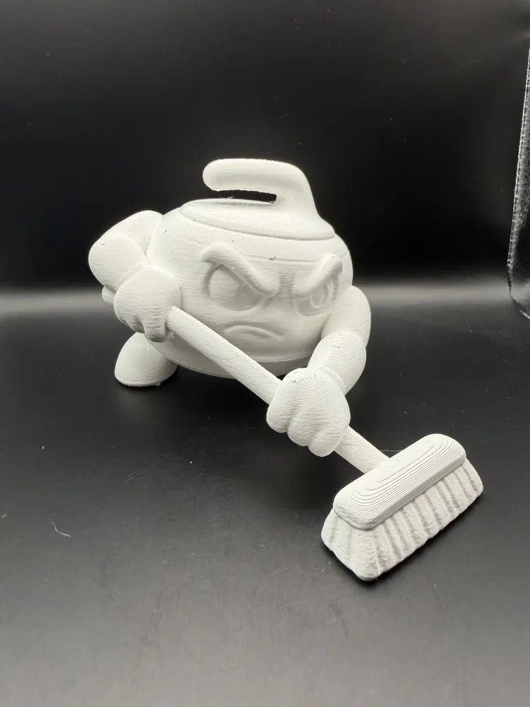 Piedra de curling enojada con escoba – Divertido dibujo animado ...