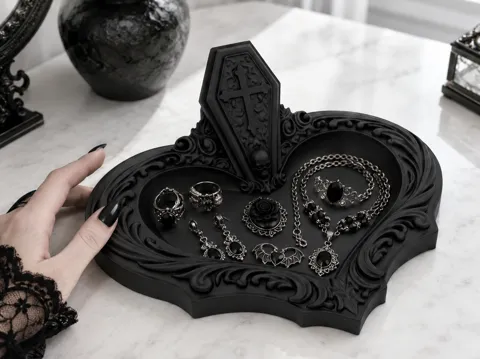 Bandeja organizadora: Goth Coffin Cross Jewelry Tray and Ring Holder — referencia de MakerWorld
