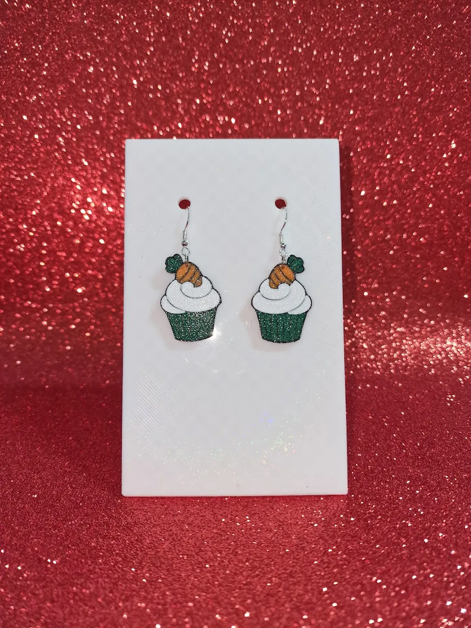 Carrot cupcake earrings view 2