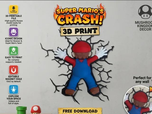 Who Crashed Mario? - Fake Impact Wall Decal