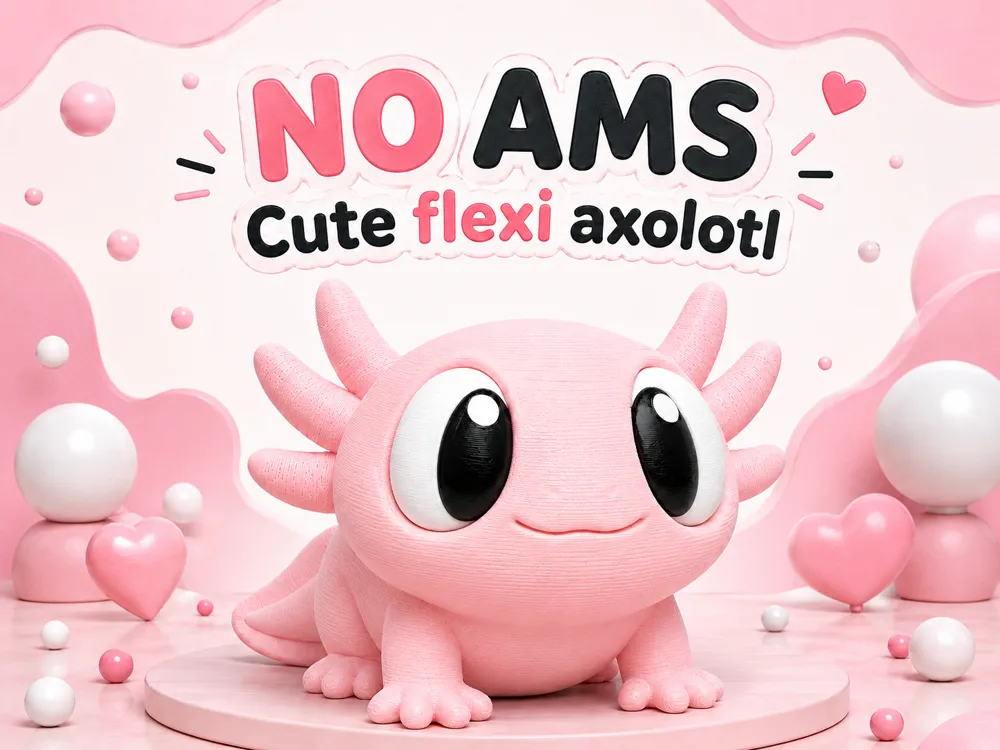 Accesorio para impresora 3D: No AMS Cute Flexi Axolotl. Referencia del modelo original.