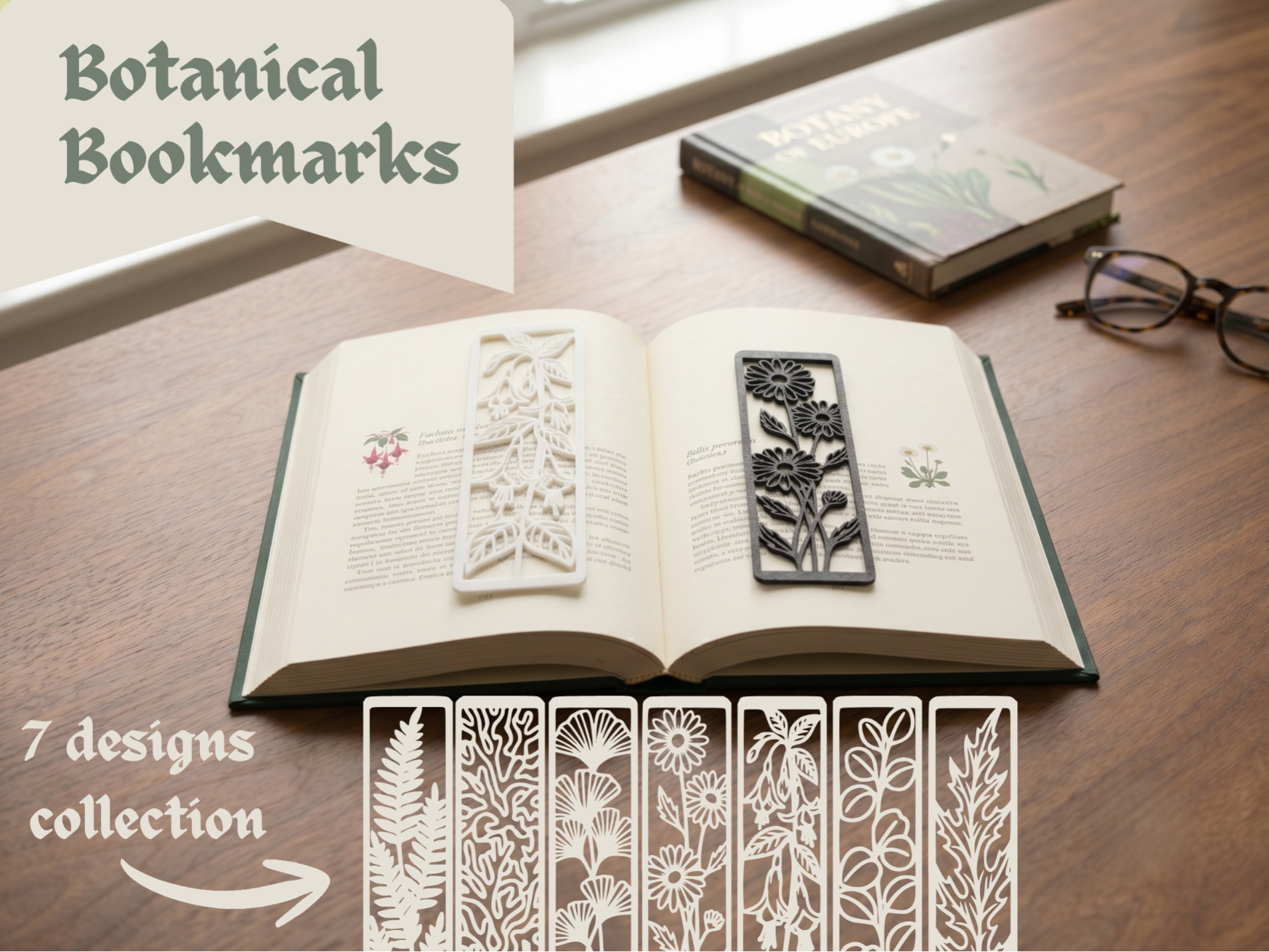 Elegant Botanical Silhouette Bookmarks Collection