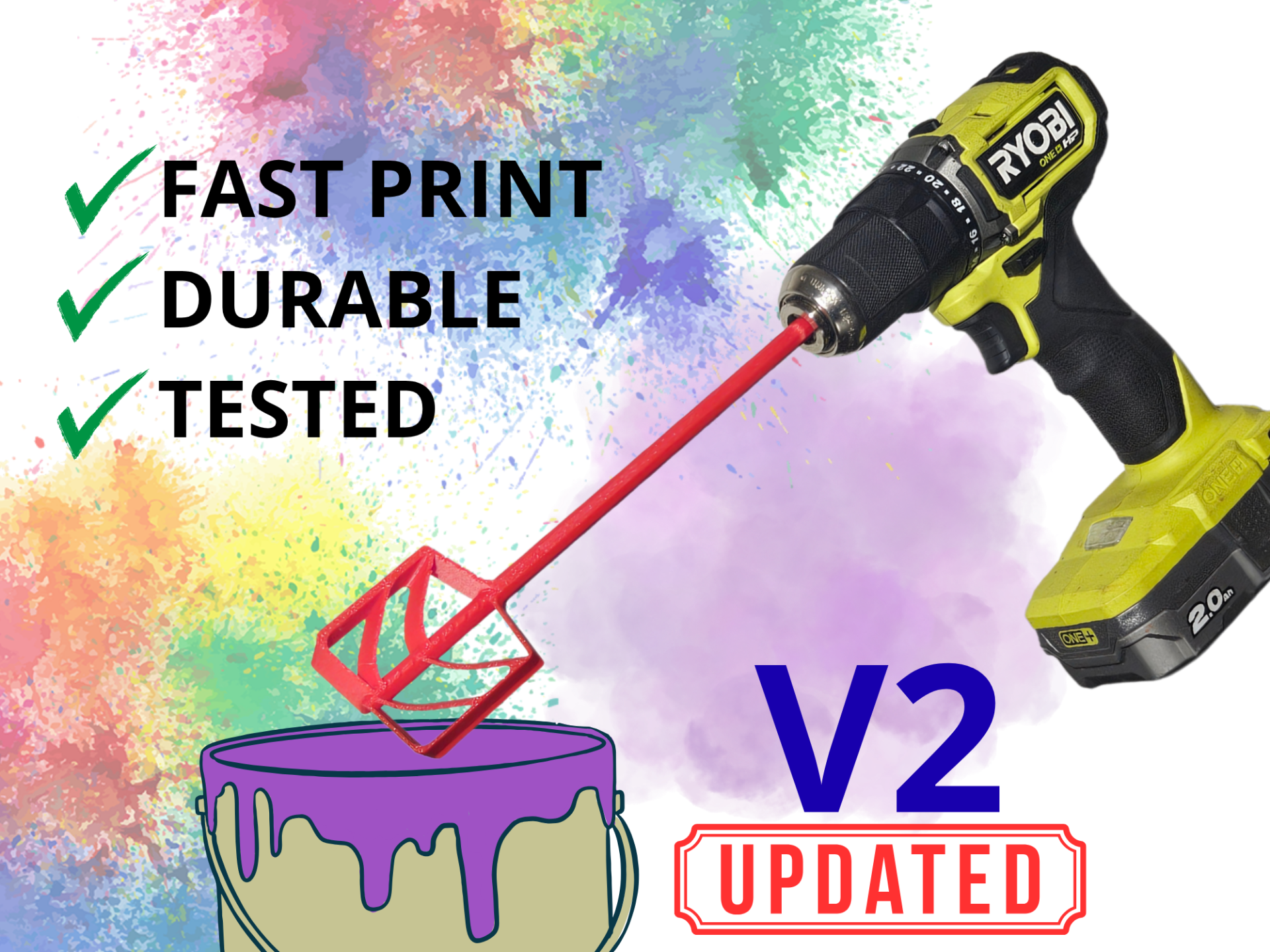 Drill Paint Mixer V2 - Durable, tested, refined!