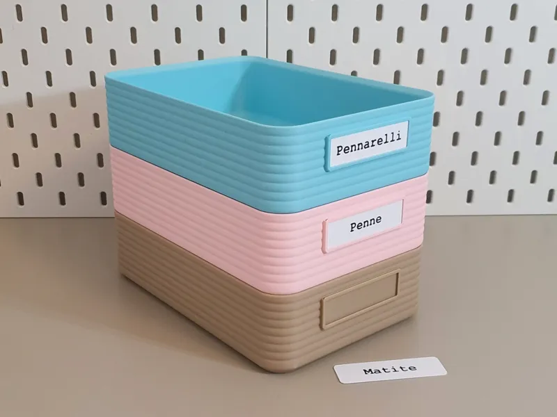 Stackable storage box with custom label