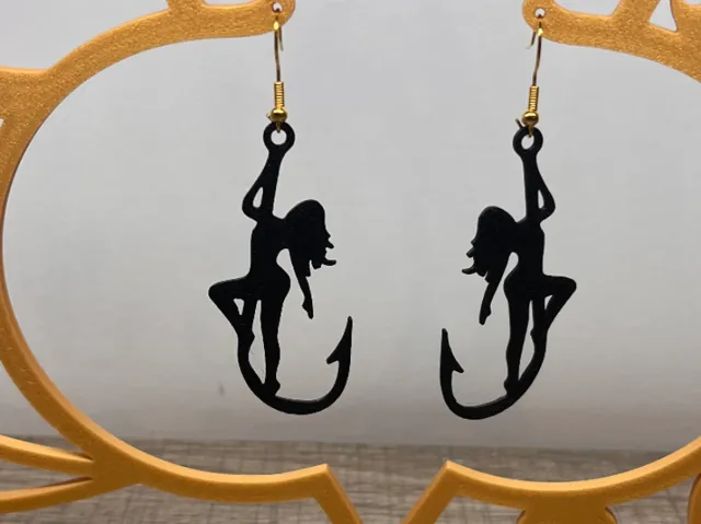 Earrings - Woman dancing on a fishing hook