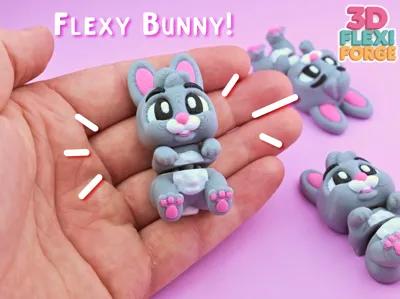 Cute Flexi Bunny with Keychain - No Supports