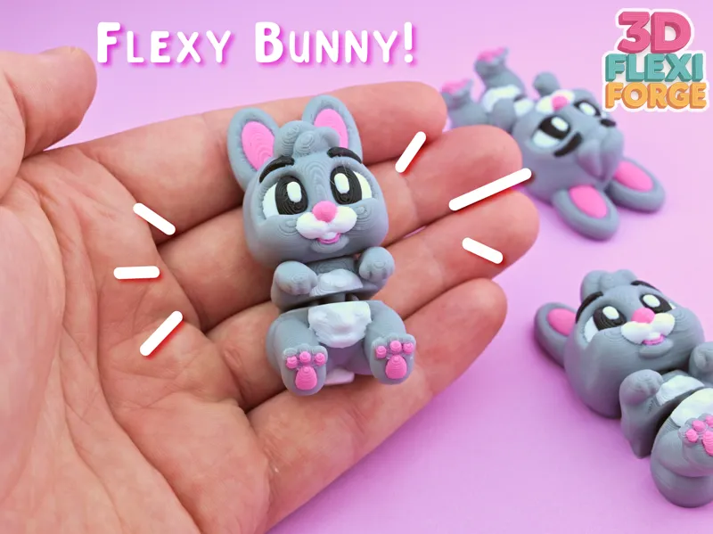 Cute Flexi Bunny with Keychain - No Supports