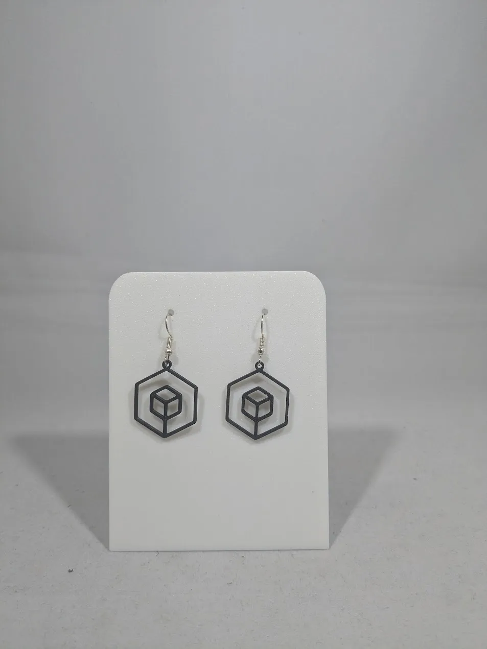 Abstract earrings - cube in hexagon view 3