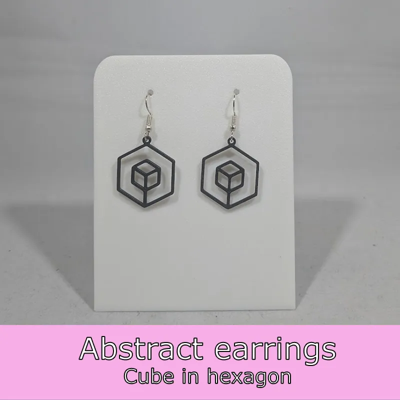 Abstract earrings - cube in hexagon view 2