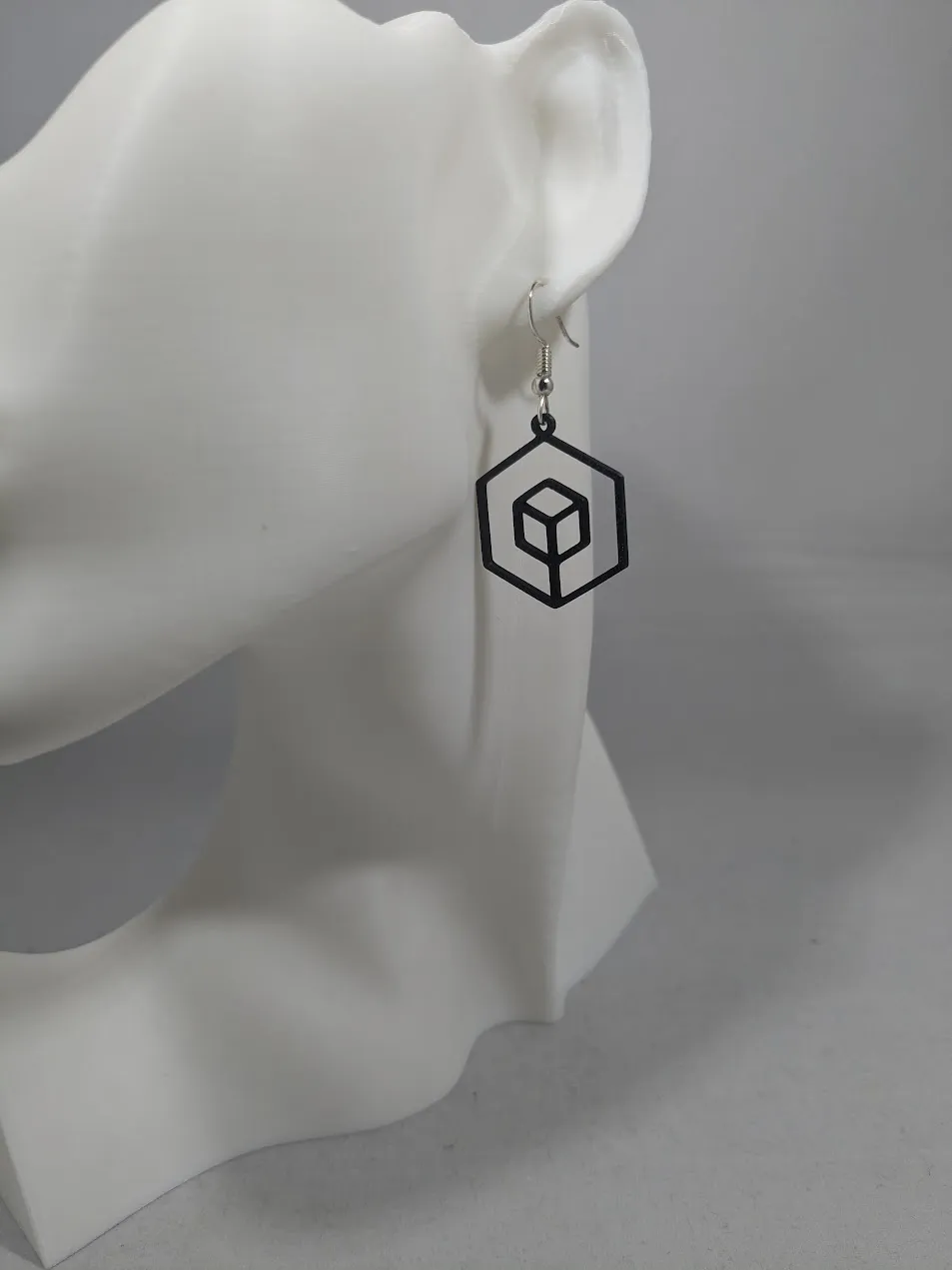 Abstract earrings - cube in hexagon view 4