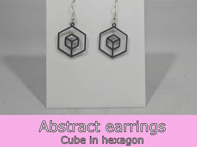Abstract earrings - cube in hexagon