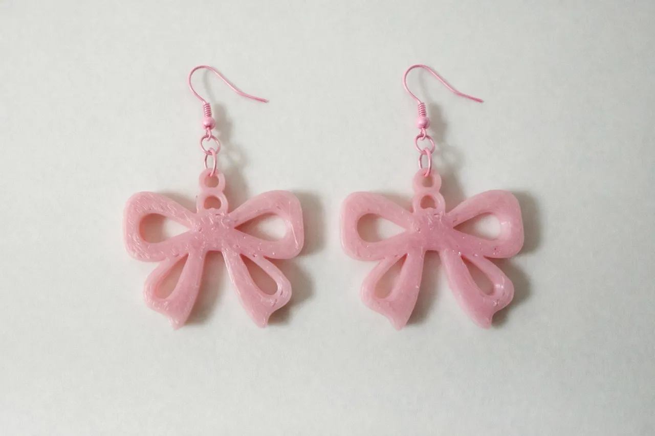Pink Bow Earrings - Cute 3D Printed Kawaii Jewelry view 4