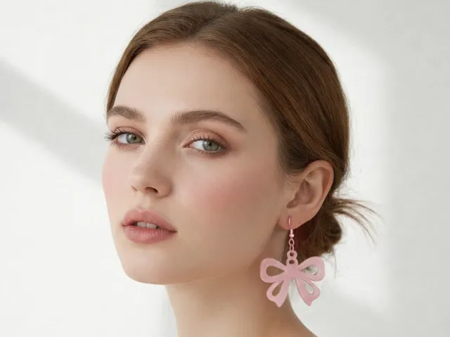 Pink Bow Earrings - Cute 3D Printed Kawaii Jewelry