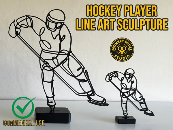 Sculpture line art joueur de hockey