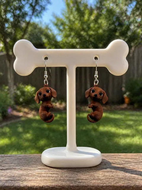 Cute Dachshund Pup Earrings (0.2mm Optimized) view 2