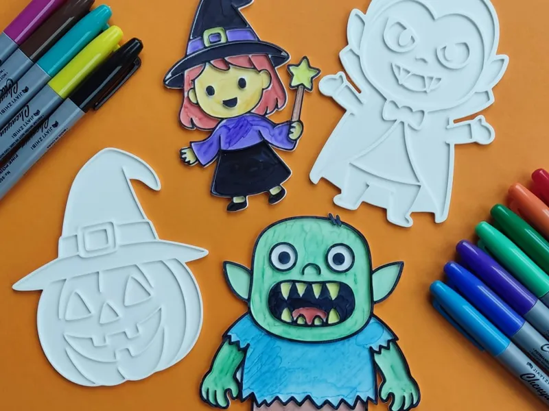 Halloween Ausmal-Schablonen – 4 gruselige Motive