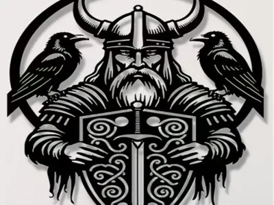 Norse Warrior Crest - Viking mit Raben Schild