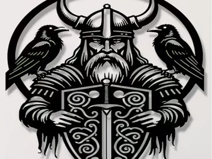 Norse Warrior Crest - Viking mit Raben Schild
