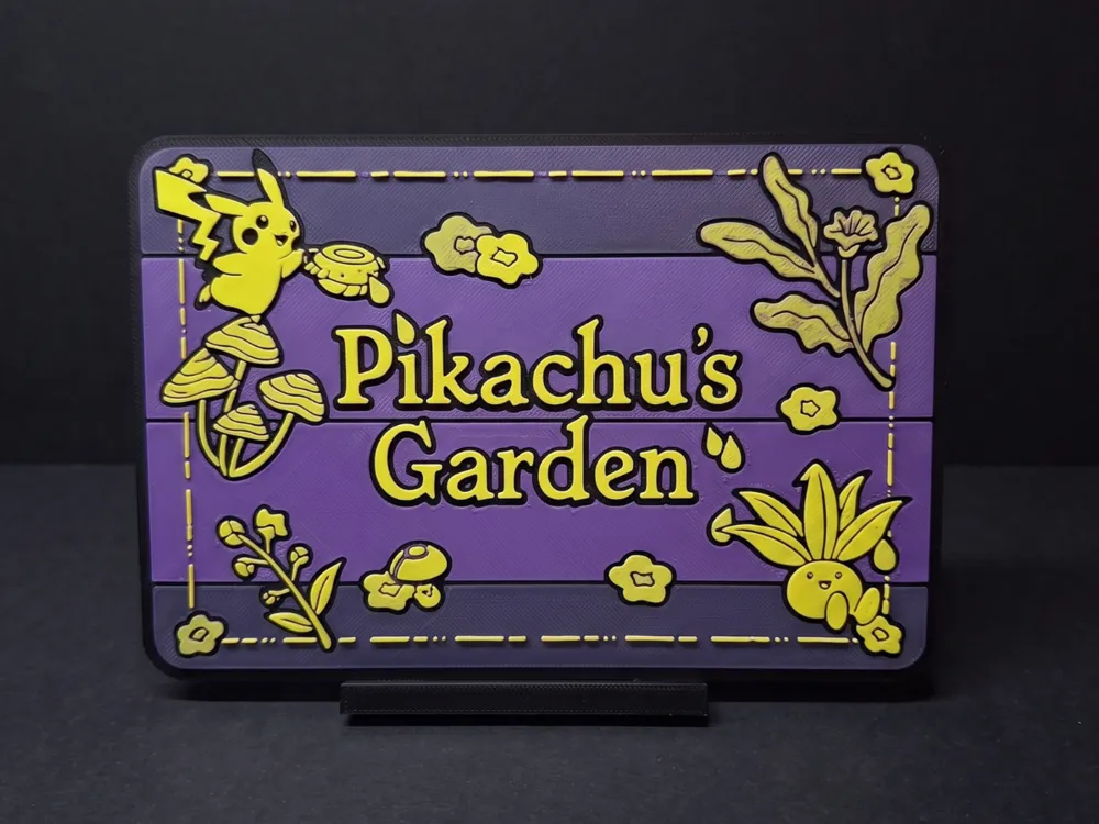 Pikachu's Garden - 3 Colour Sign - Free 3D Print Model - MakerWorld
