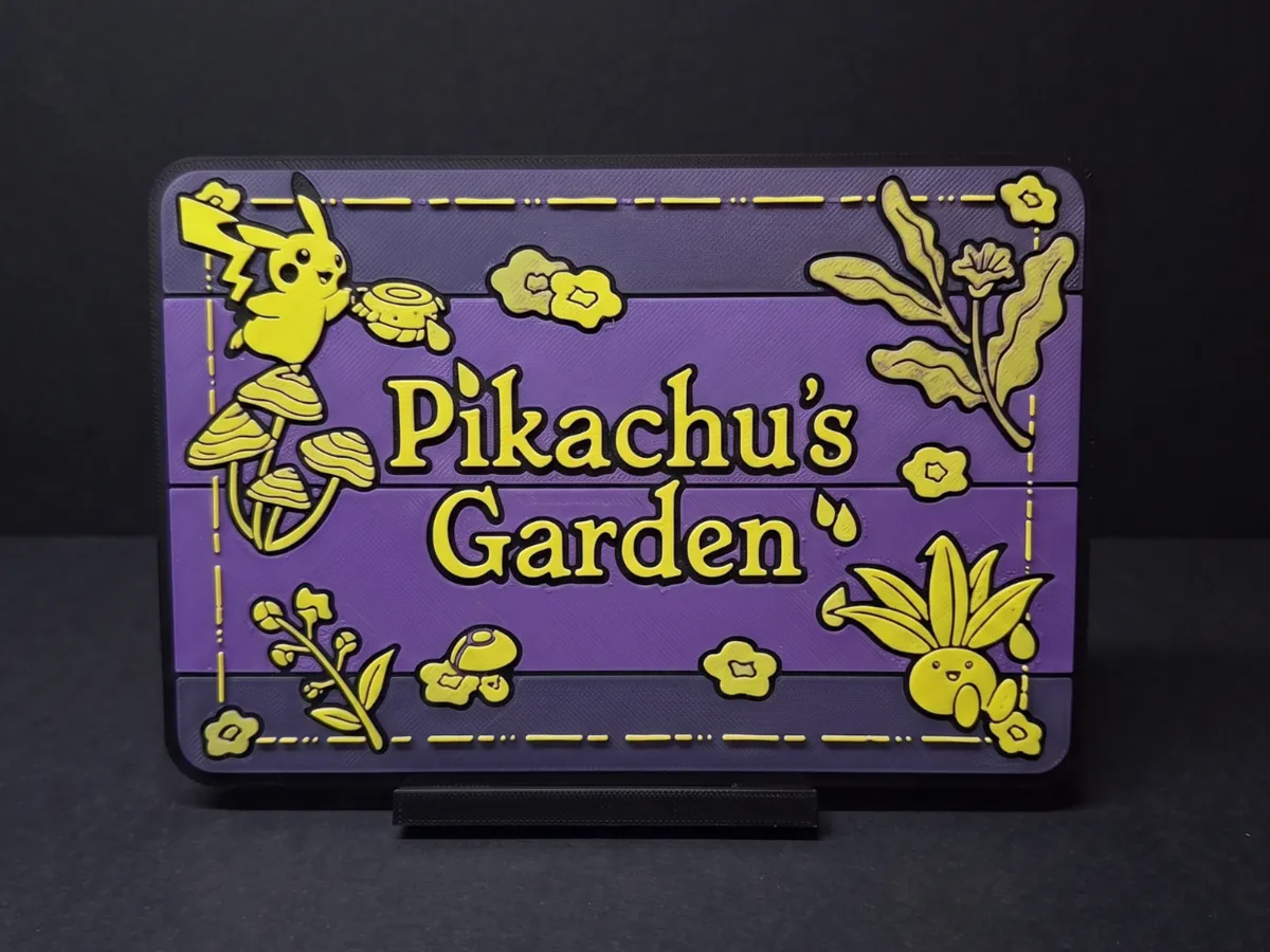Pikachu Middle Pikachu's Garden - 3 Colour Sign - Free 3D Print Model - MakerWorld