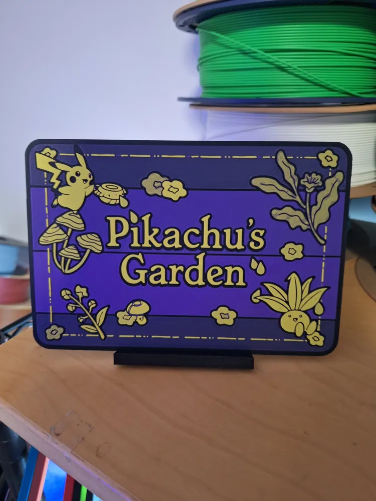 Pikachu's Garden - 3 Colour Sign - Free 3D Print Model - MakerWorld
