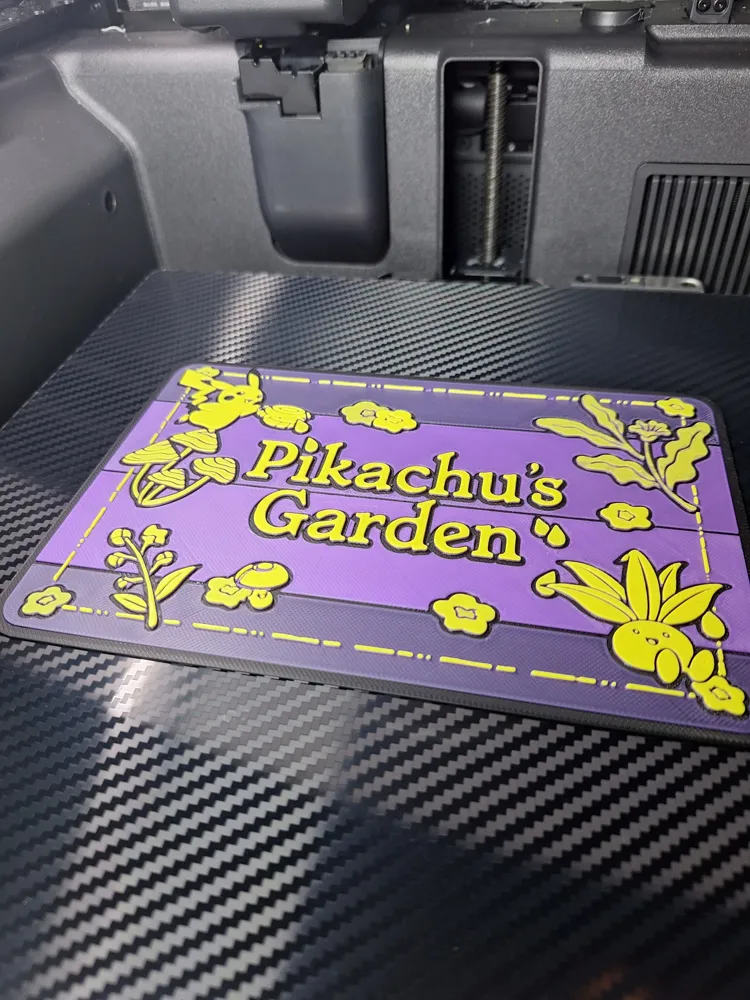 Pikachu's Garden - 3 Colour Sign - Free 3D Print Model - MakerWorld