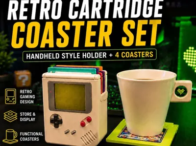 Retro Gaming Coaster Set with Console Holder