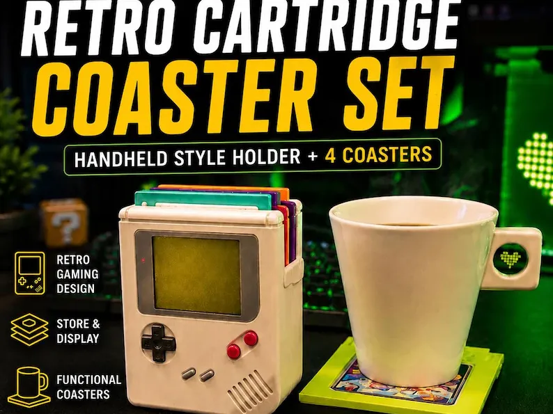 Retro Gaming Coaster Set with Console Holder 