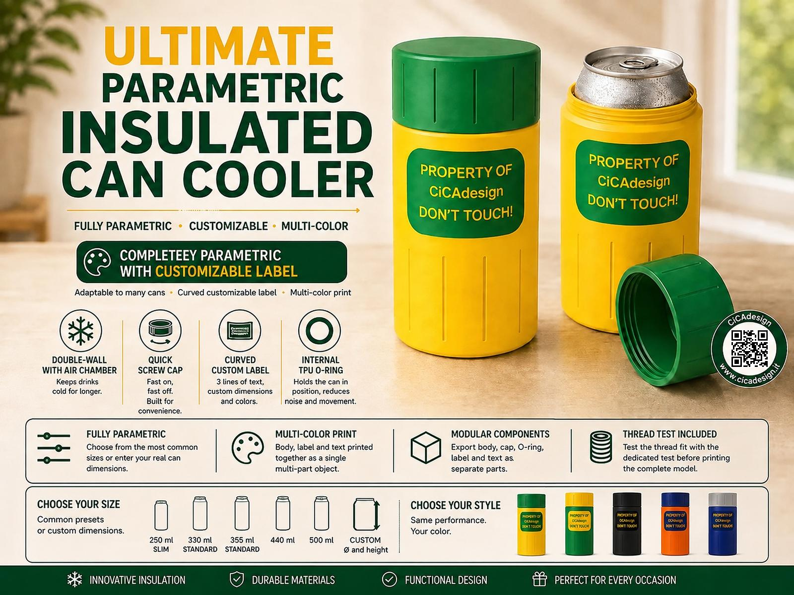Ultimate Parametric Insulated Can Cooler with Cap