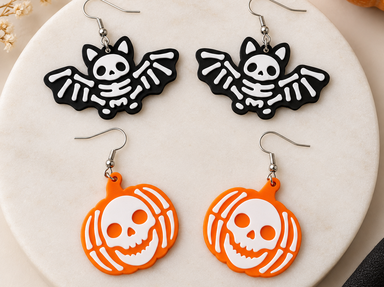 Cute Bat and Pumpking Halloween Earrings - 1